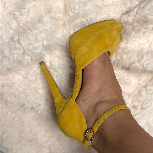 Mustard Yellow Suede Platform Heels - Picture 3 of 5